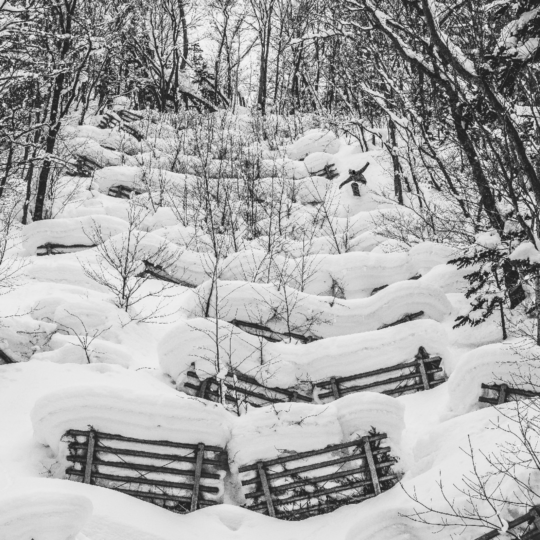 Skiing avalanche barriers on Hokkaido