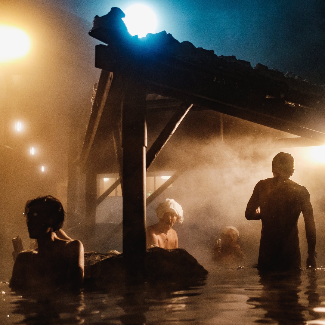 Men in Japanese hot pool onsen