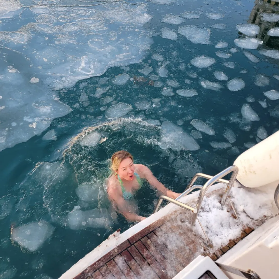 Ice bath in Arctic Ocean